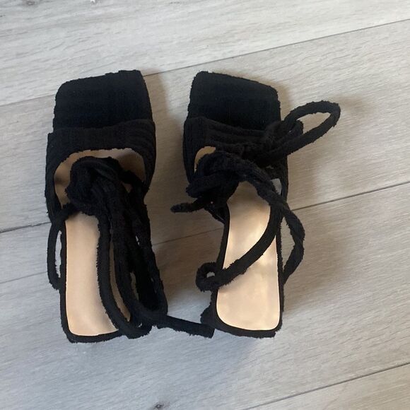 onlymaker Lace up Fashion Square Toe High Heeled Ankle Strap Chunky Mule Sandals - Picture 9 of 11